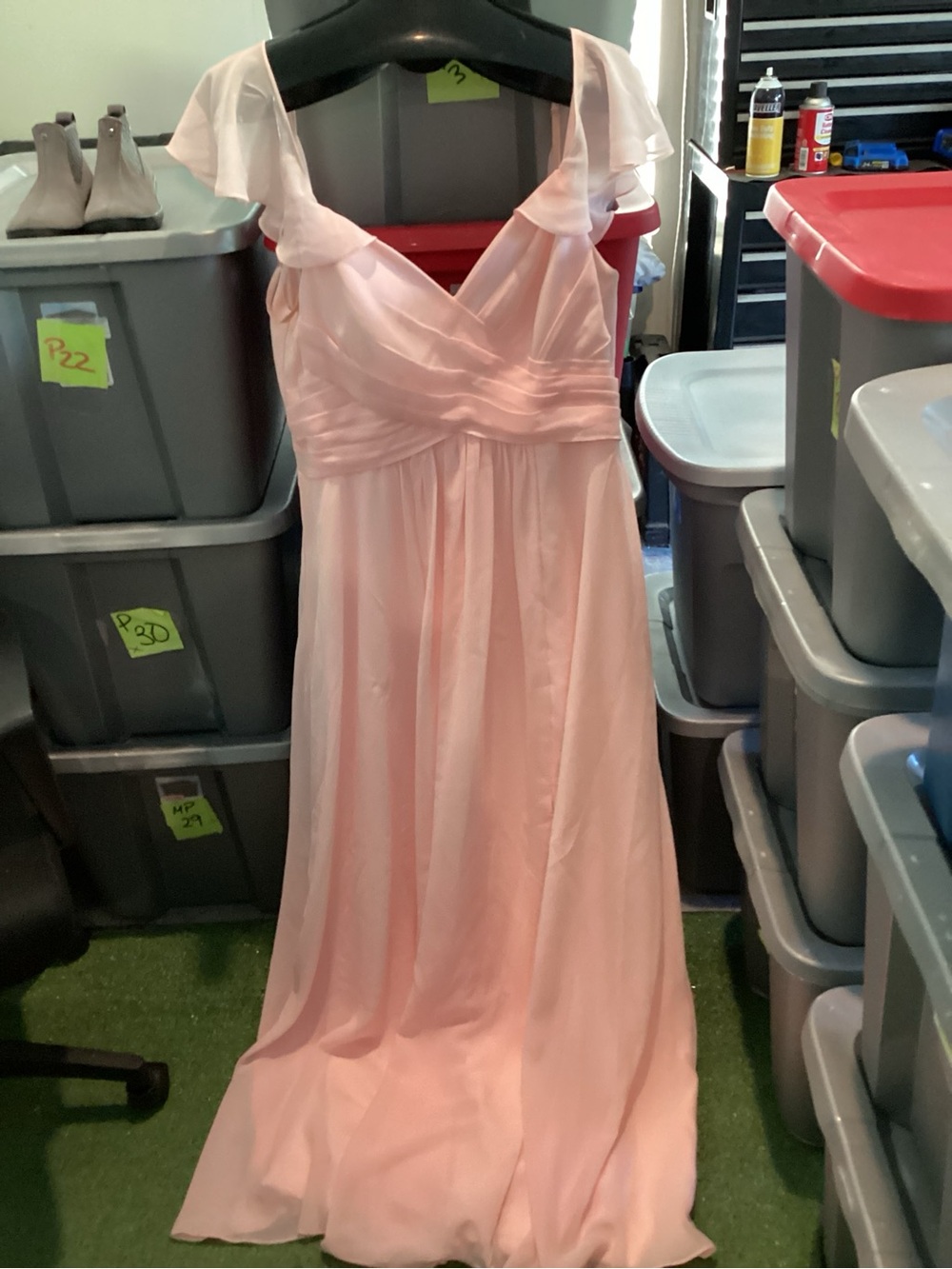 ' Pink Chiffon Ruffle Sleeve Dress